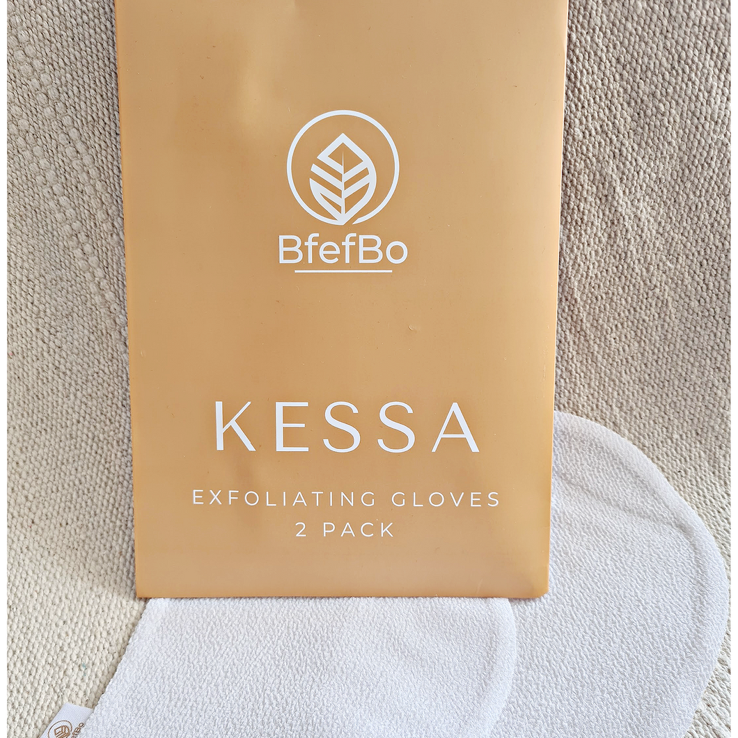 BfefBo Kessa Exfoliating gloves, 2 pack, white, ultra-coarse hammam mitt, plant based
