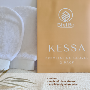 BfefBo Kessa Exfoliating gloves, 2 pack, white, ultra-coarse hammam mitt, plant based