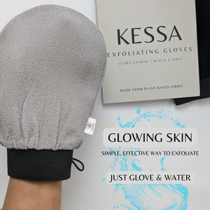 BfefBo Kessa Exfoliating Gloves, Black & Grey, Ultra-coarse hammam mitt, Plant-based