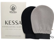 Load image into Gallery viewer, BfefBo Kessa Exfoliating Gloves, Black &amp; Grey, Ultra-coarse hammam mitt, Plant-based
