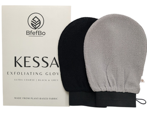 BfefBo Kessa Exfoliating Gloves, Black & Grey, Ultra-coarse hammam mitt, Plant-based